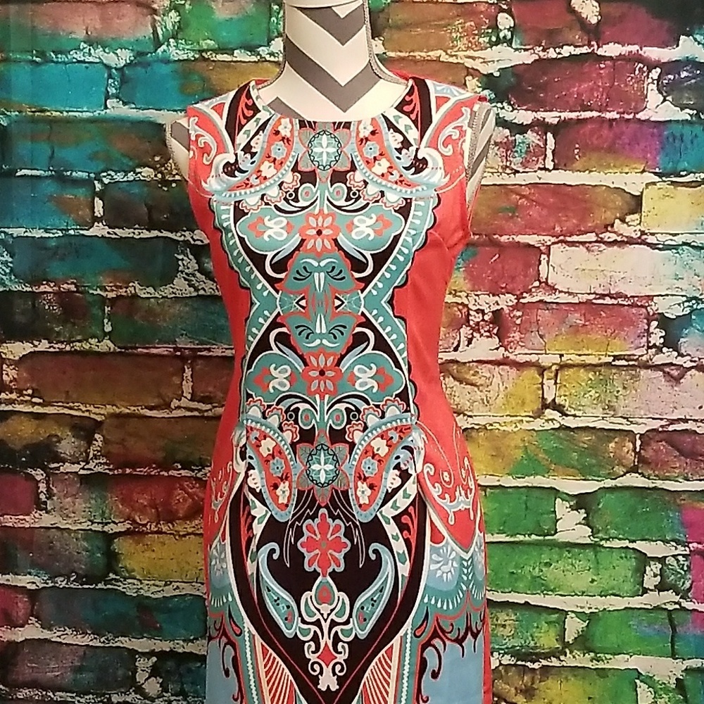 Orange Abstract Design Knee Length Dress